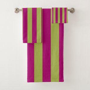 Pink and Green Stripes Bath Towel Set