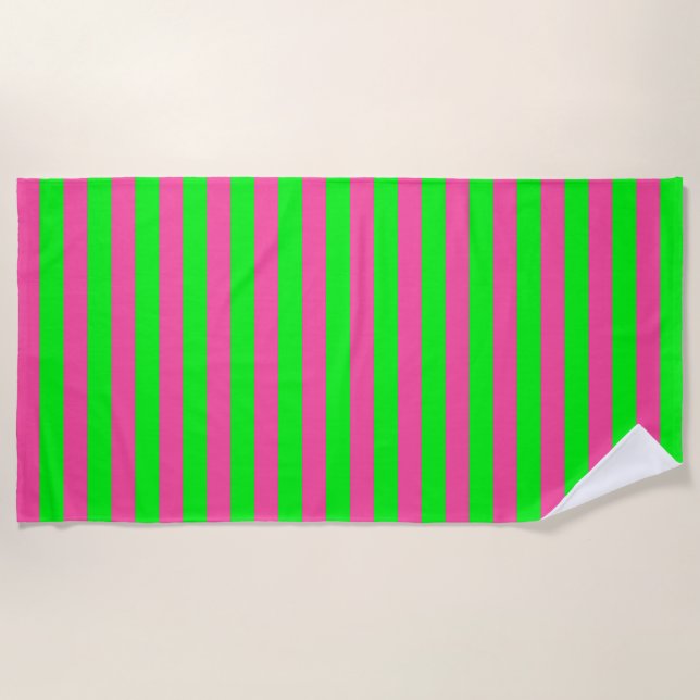 Pink and Green Stripes Design Beach Towel (Front)