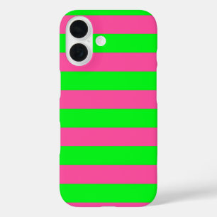 Pink and Green Stripes Design iPhone 16 Case