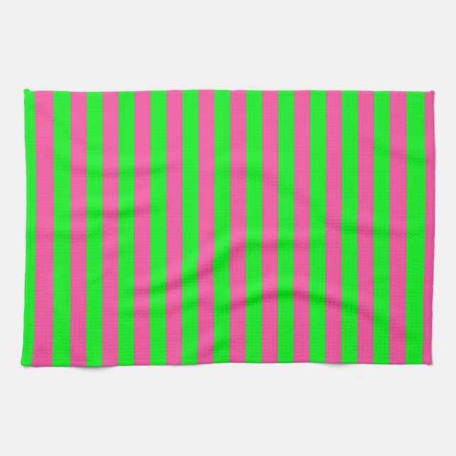 Pink and Green Stripes Design Kitchen Towel (Horizontal)