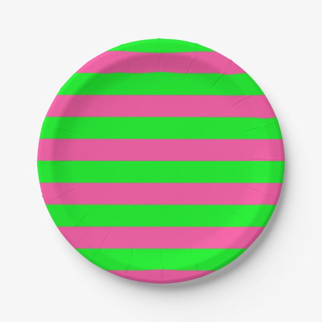 Pink and Green Stripes Design Paper Plate (Front)