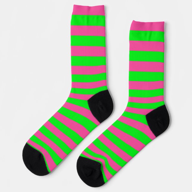 Pink and Green Stripes Design Socks (Left)