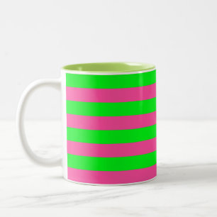 Pink and Green Stripes Design Two-Tone Coffee Mug