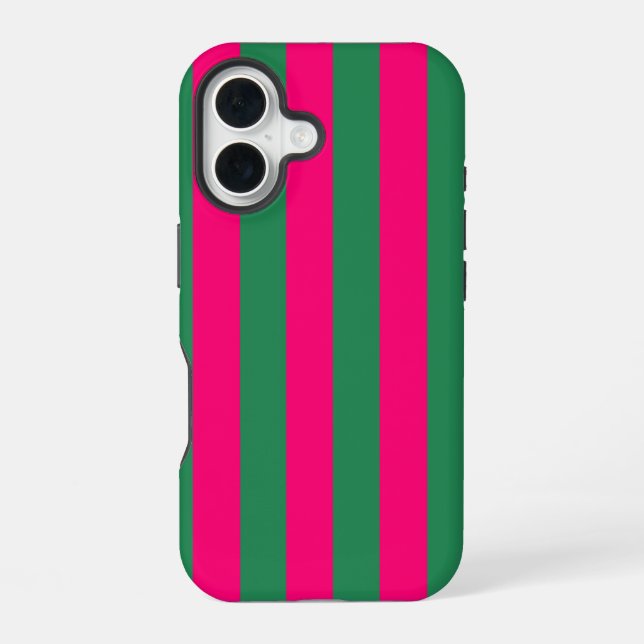 Pink and Green Stripes  iPhone 16 Case (Back)