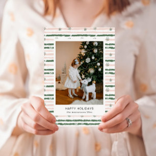 Pink And Green Stripes Photo Holiday Card