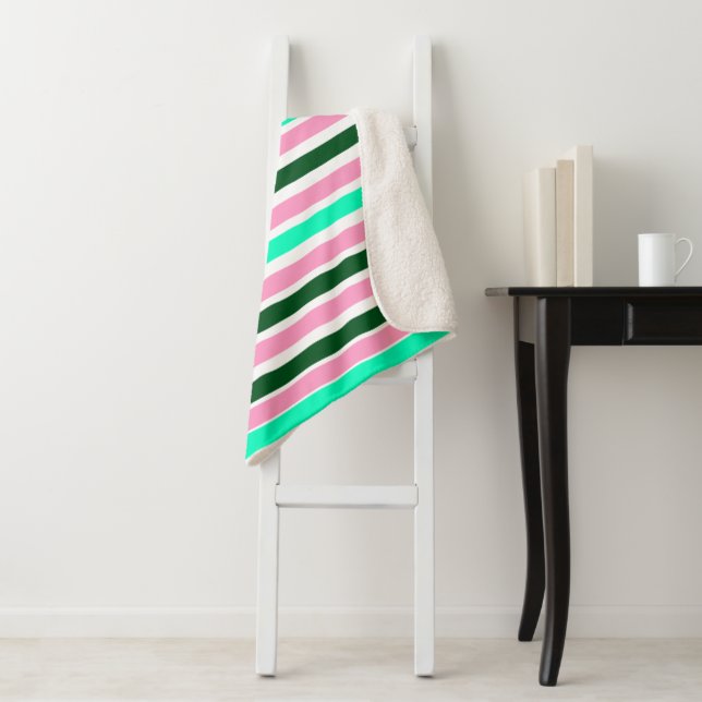 Pink and Green Stripes  Sherpa Blanket (In Situ)