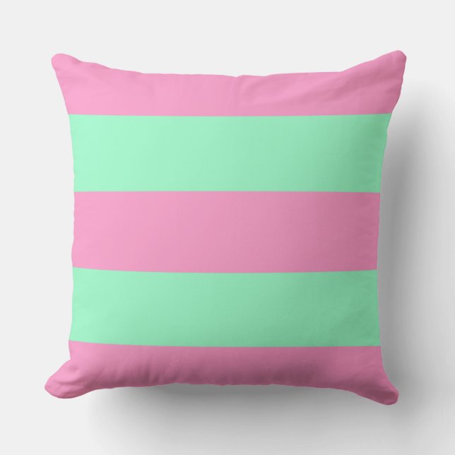 Pink and Green Stripes Throw Pillow (Front)