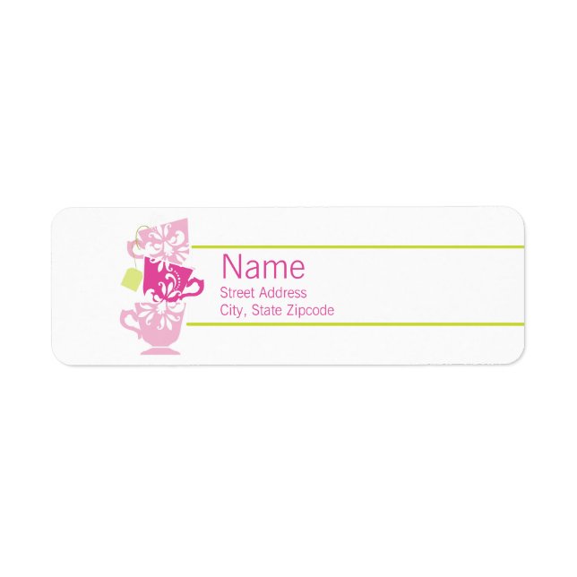 Pink and Green Tea Return Address Label (Front)