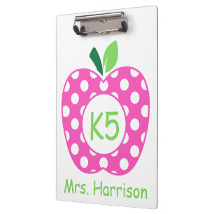 Pink and Green Teacher's Apple Personalized Clipboard