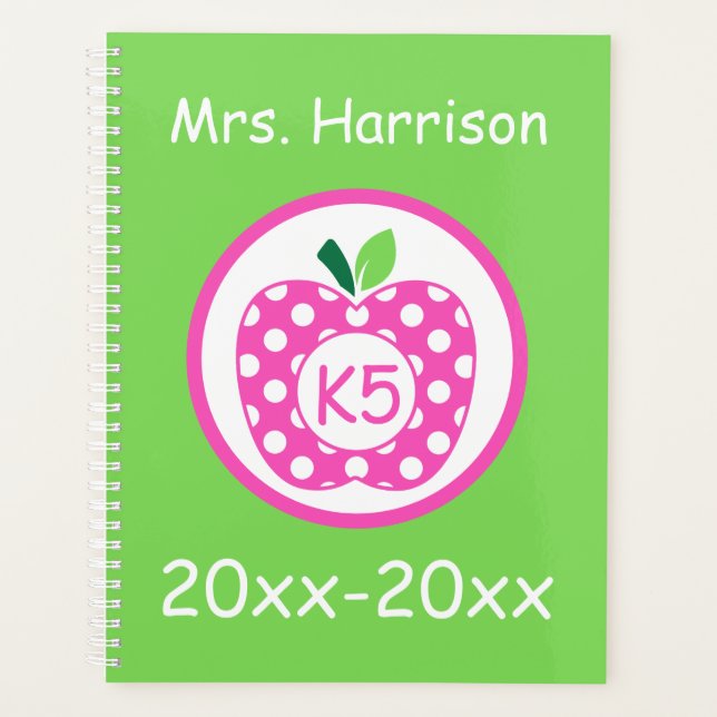 Pink and Green Teacher's Apple Personalized Planner (Front)