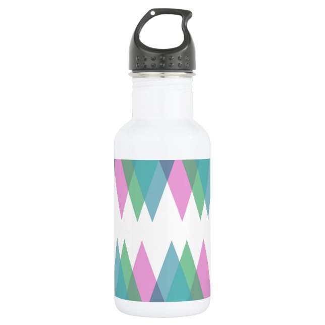 Pink and green triangles 532 ml water bottle (Front)