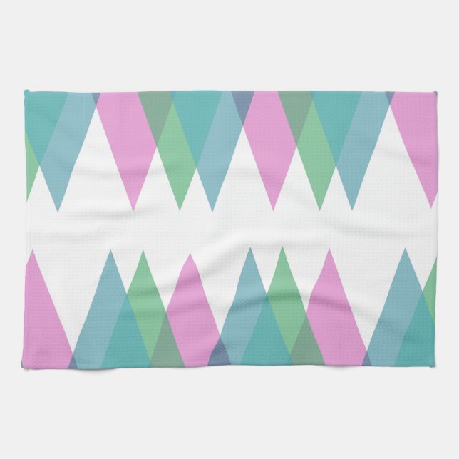 Pink and green triangles kitchen towel (Horizontal)