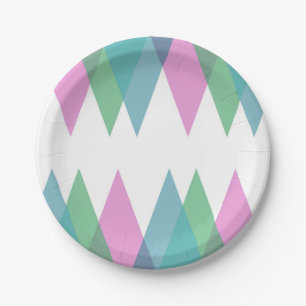 Pink and green triangles paper plate
