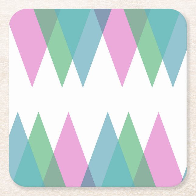 Pink and green triangles square paper coaster (Front)