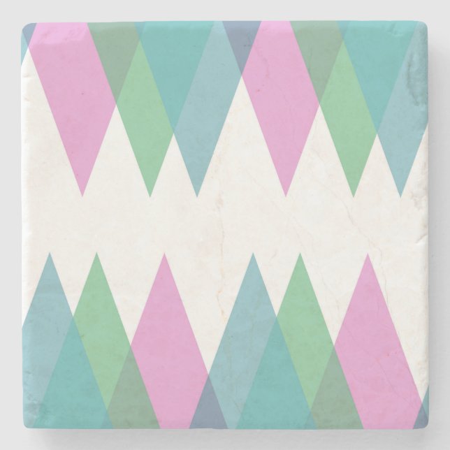 Pink and green triangles stone coaster (Front)