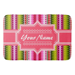 Pink and Green Tribal Ikat Chevron Personalized Bath Mat