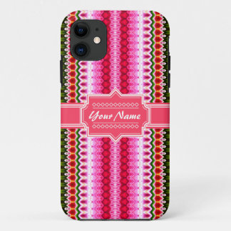 Pink and Green Tribal Ikat Chevron Personalized iPhone 11 Case