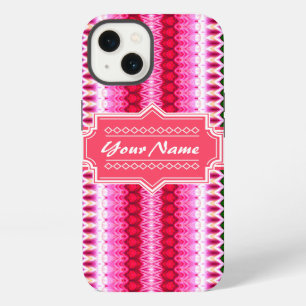 Pink and Green Tribal Ikat Chevron Personalized iPhone 13 Case