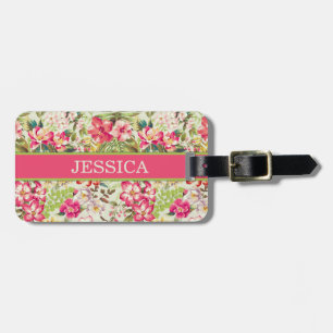 Pink and Green Tropical Floral Custom Luggage Tag