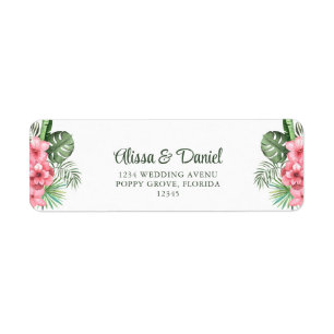 Pink and Green Tropical Flowers Return Address