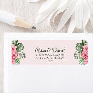 Pink and Green Tropical Flowers Return Address