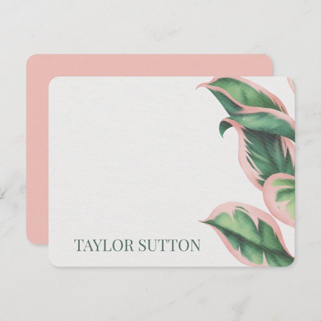 Pink and Green Tropical Foliage Note Card (Front/Back)