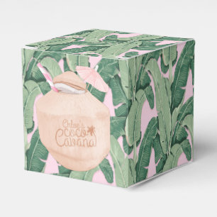 Pink and Green Tropical Leaves Coconut Drink Favor Box