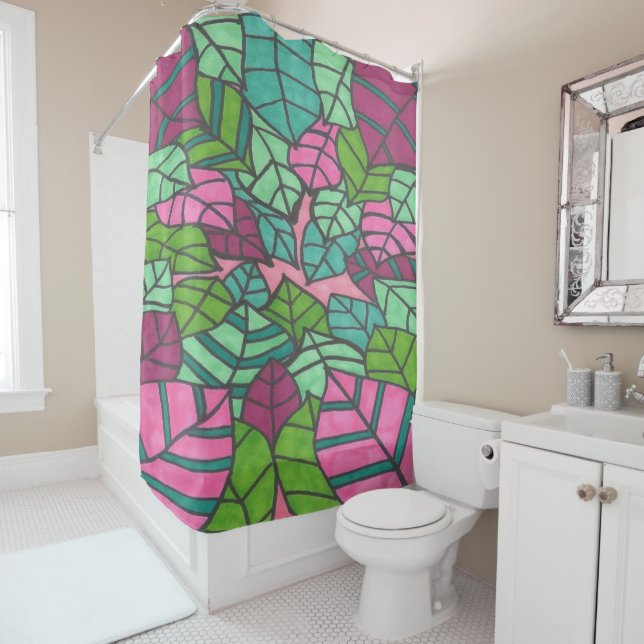 Pink and Green Tropical Leaves Print (In Situ)