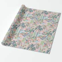 Pink and Green Tropical Toile Wrapping Paper, Palm