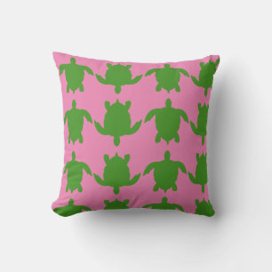 Pink and Green Turtle Throw Pillow