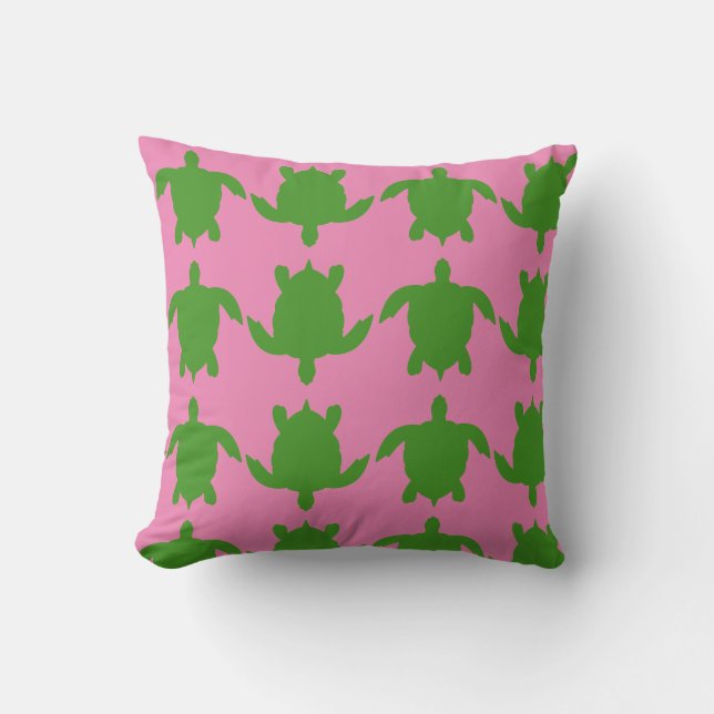 Pink and Green Turtle Throw Pillow (Front)