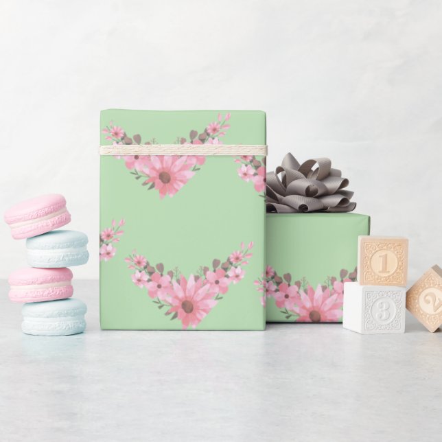 Pink and Green Twins in Bloom Wrapping Paper (Baby Shower)