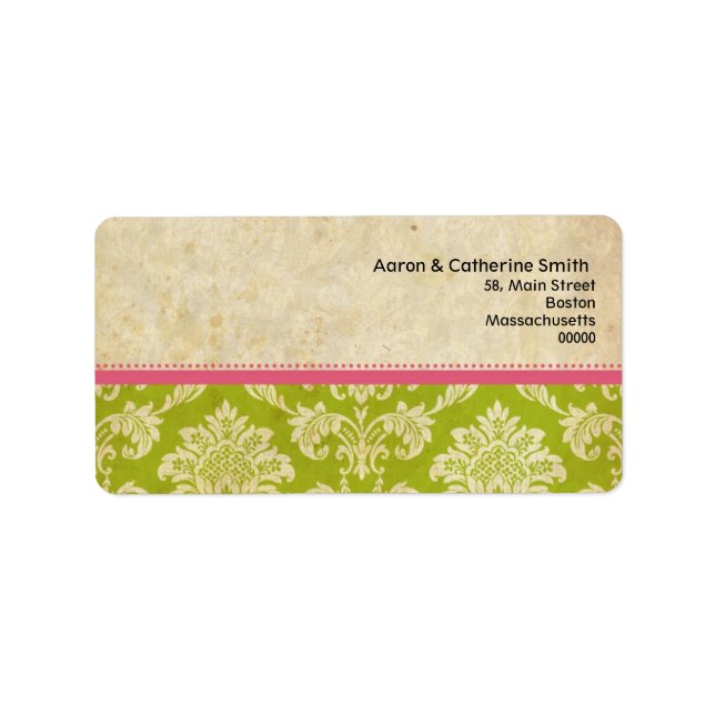 Pink and Green Vintage Damask Address Labels (Front)