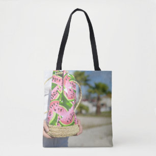 Pink and green water melon-printed bag
