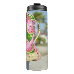 Pink and green water melon-printed bag thermal tumbler