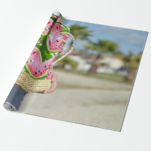 Pink and green water melon-printed bag wrapping paper