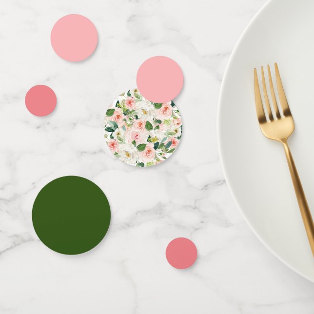 Pink And Green Watercolor Floral Confetti (Group)