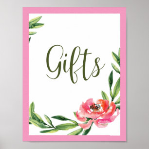 Pink and Green Watercolor Floral Gifts Sign