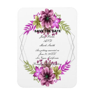 Pink And Green Watercolor Floral Save The Date Magnet