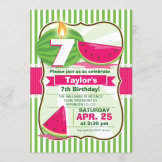 Pink and Green Watermelon, Kid's Birthday Party Invitation