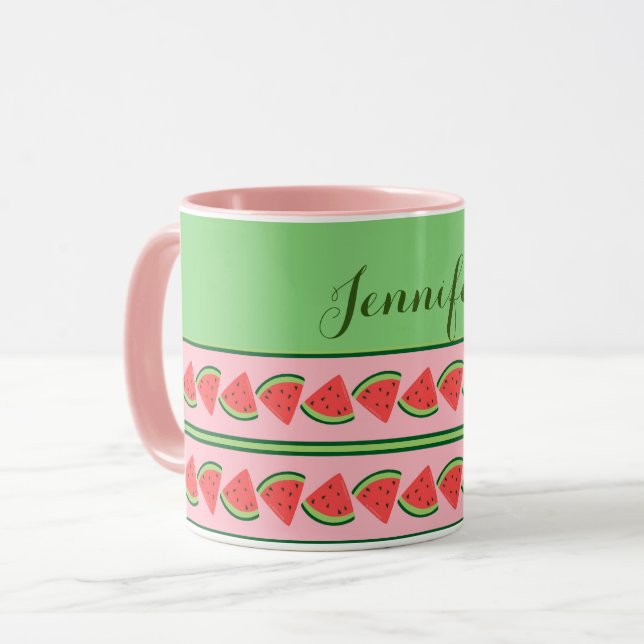 Pink and Green Watermelon Wedges - Personalized Mug (Front Left)