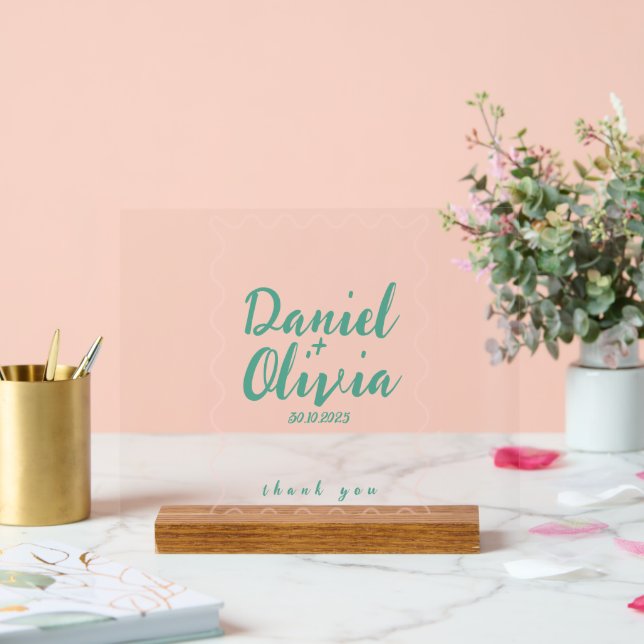 Pink and Green Wavy Wedding  Acrylic Sign (Wedding)