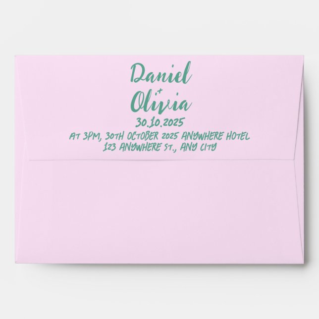 Pink and Green Wavy Wedding  Envelope (Back (Top Flap))