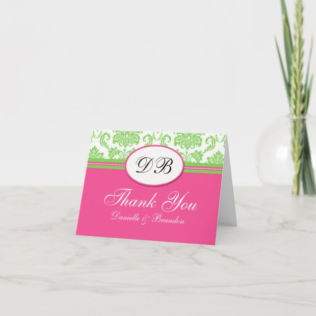 Pink and Green Wedding Thank You (Front)