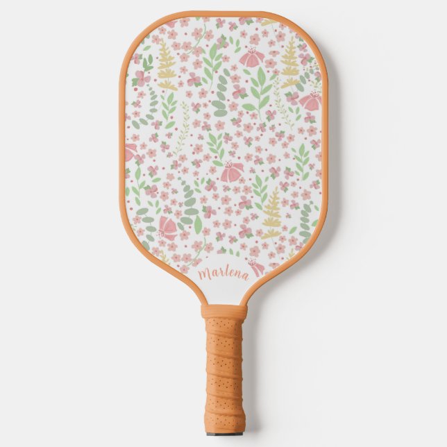 Pink and Green Wildflower Pattern  Pickleball Paddle (Front)