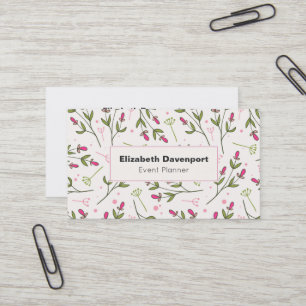 Pink and Green Wildflowers Pattern Business Card