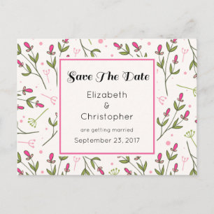 Pink and Green Wildflowers Pattern Save The Date Announcement Postcard
