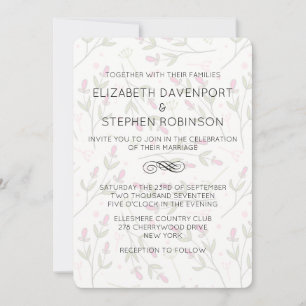 Pink and Green Wildflowers Pattern Wedding Invitation
