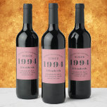 Pink And Grey 30th Birthday 1994 Photo Template Wine Label<br><div class="desc">Personalized wine labels design for that birthday celebration for a special person born in 1994 and turning 30. Add the name and unique message to this vintage retro style pink and grey design for a custom 30th birthday gift. Easily edit the name and year with the template provided. A wonderful...</div>