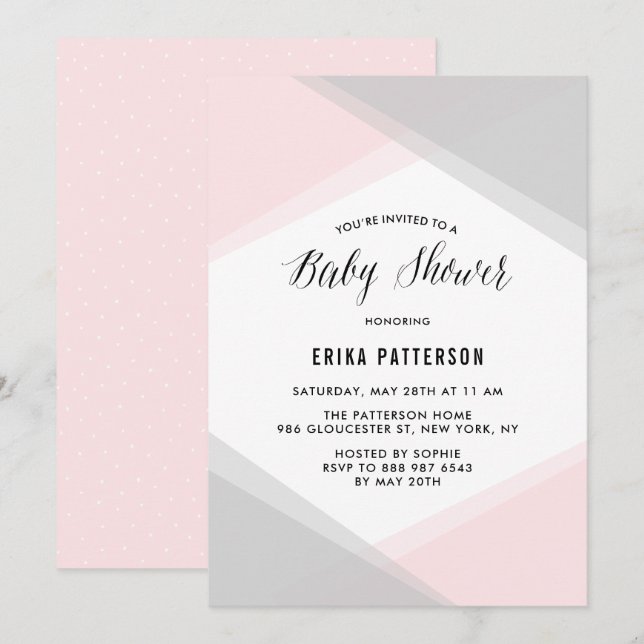 Pink and Grey Abstract Gradient Modern Baby Shower Invitation (Front/Back)